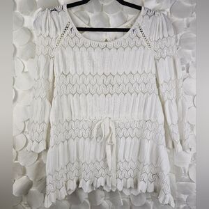 Free‎ People Boho White Lace Blouse | XS | Romantic Crochet Peasant Top